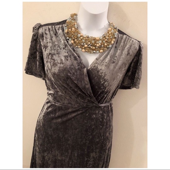 Gray Wrap Around Velvet Hi Lo Dress - Picture 2 of 5